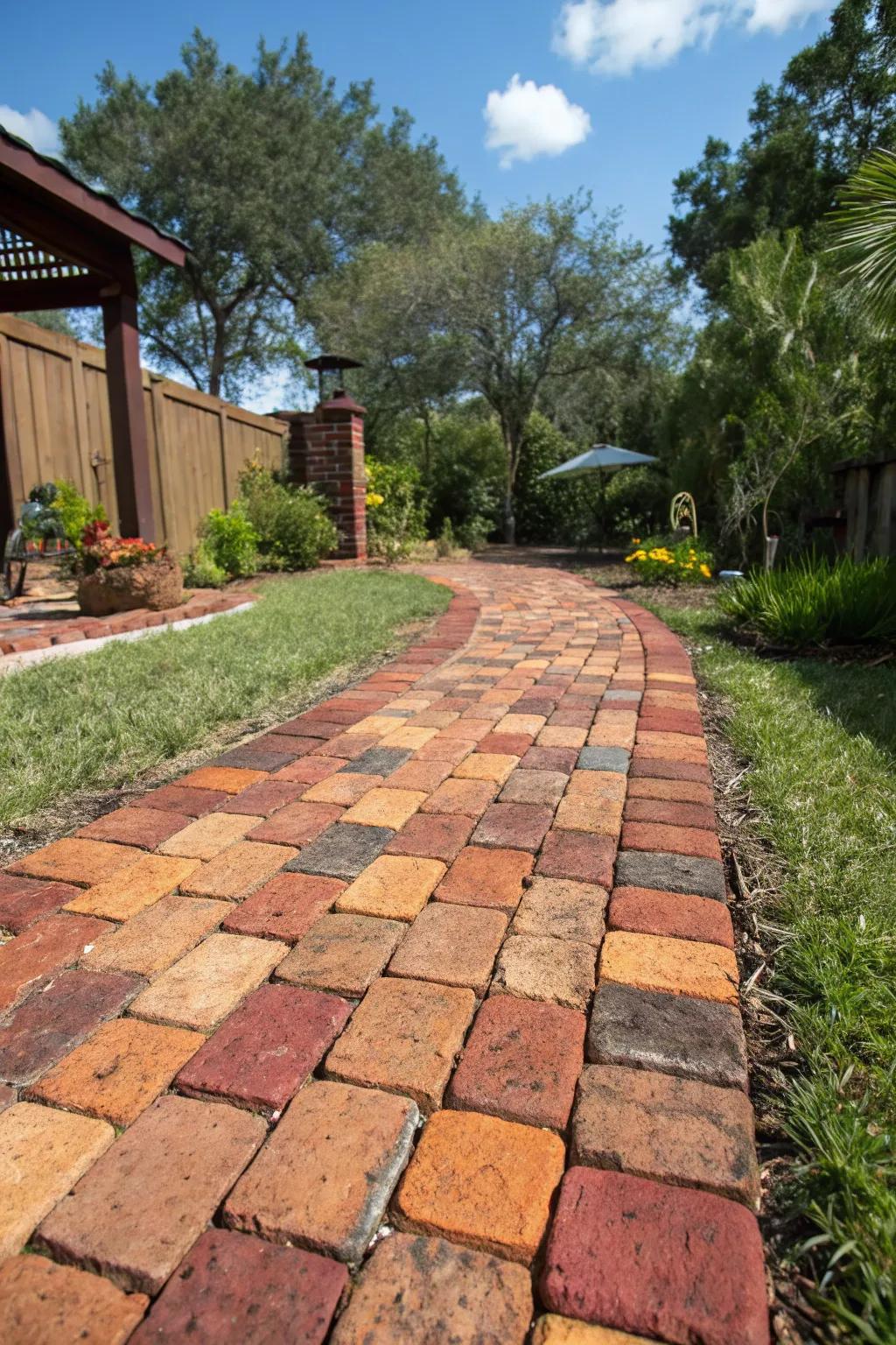 Step into vintage charm with eco-friendly reclaimed brick pavers for your backyard paradise.