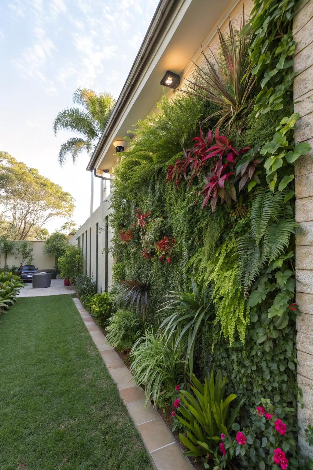 Vertical gardens contribute greenery to limited spaces in a creative manner.