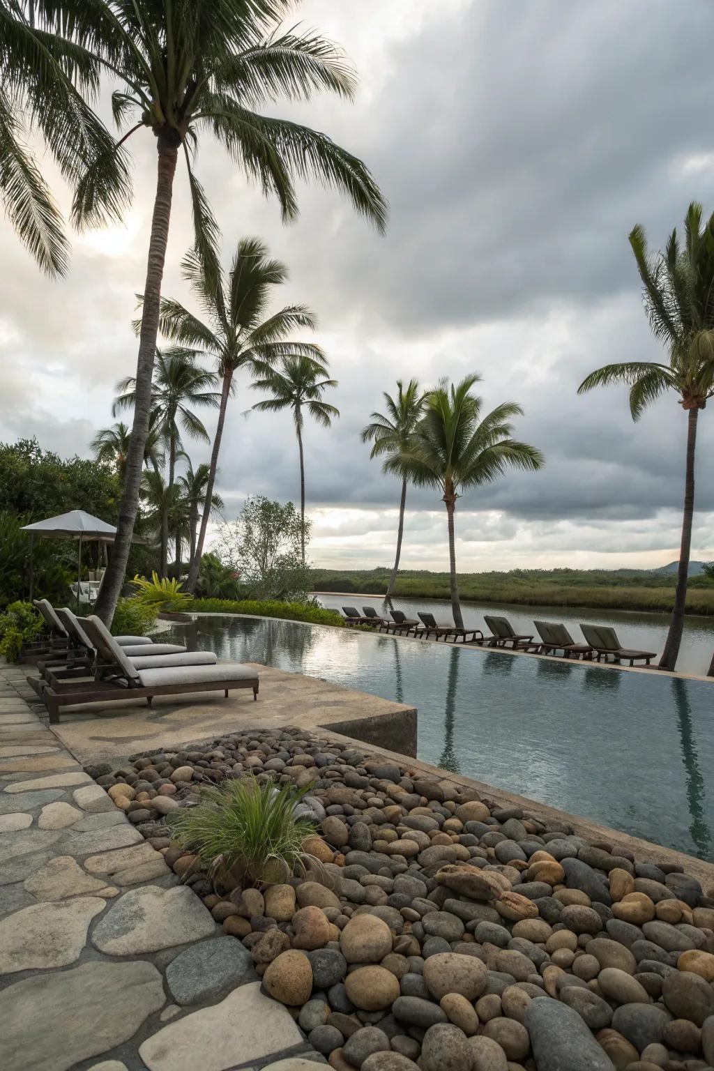 Weathered stones lend your poolside a hint of wilderness.