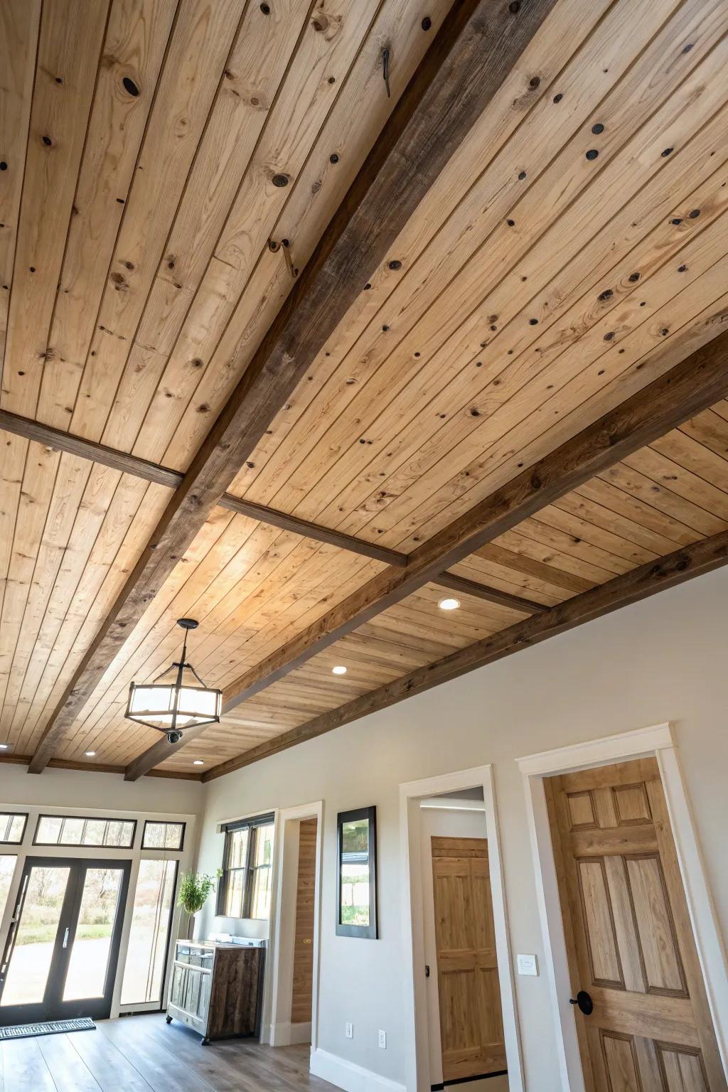 Shiplap ceilings bring farmhouse charm and texture.