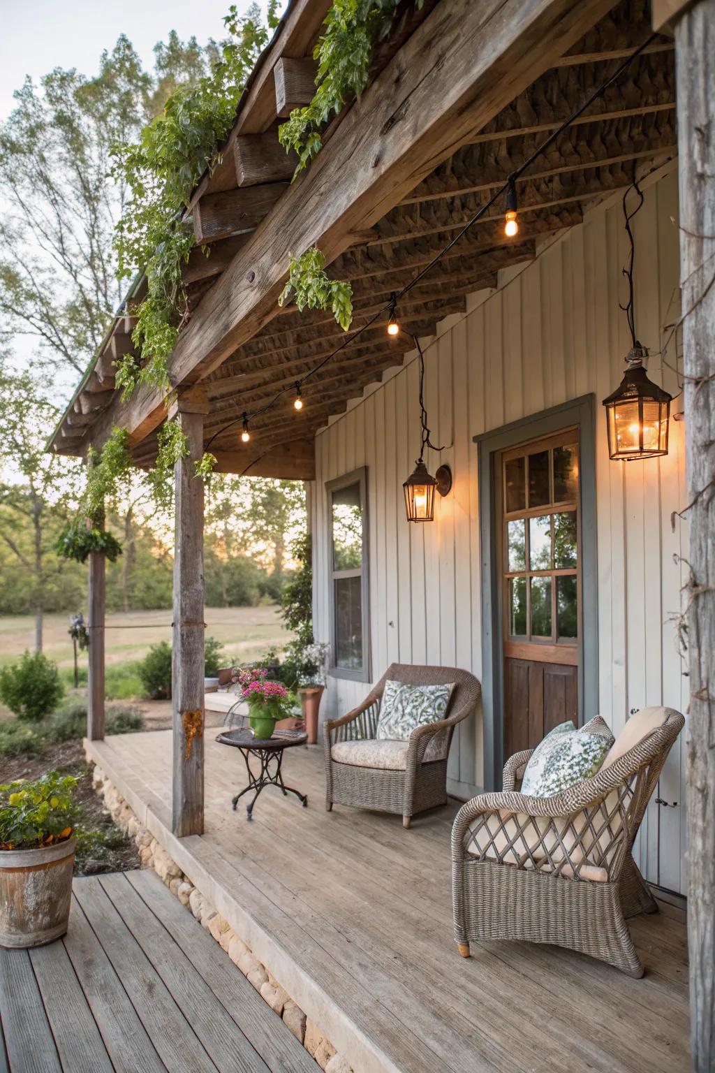 Farmhouse charm creates a cozy, inviting atmosphere.