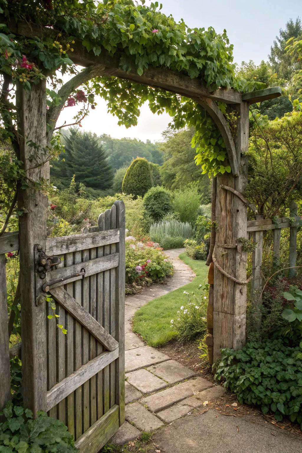 A garden with a gate.