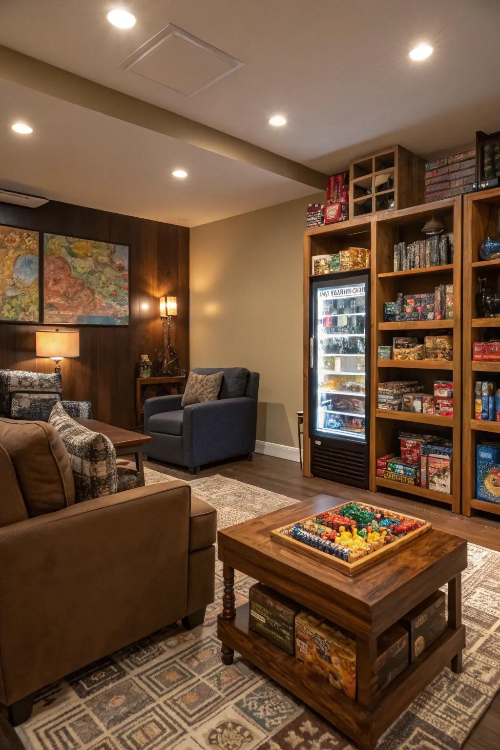 A mini-fridge adds convenience and keeps your game nights refreshingly fun.