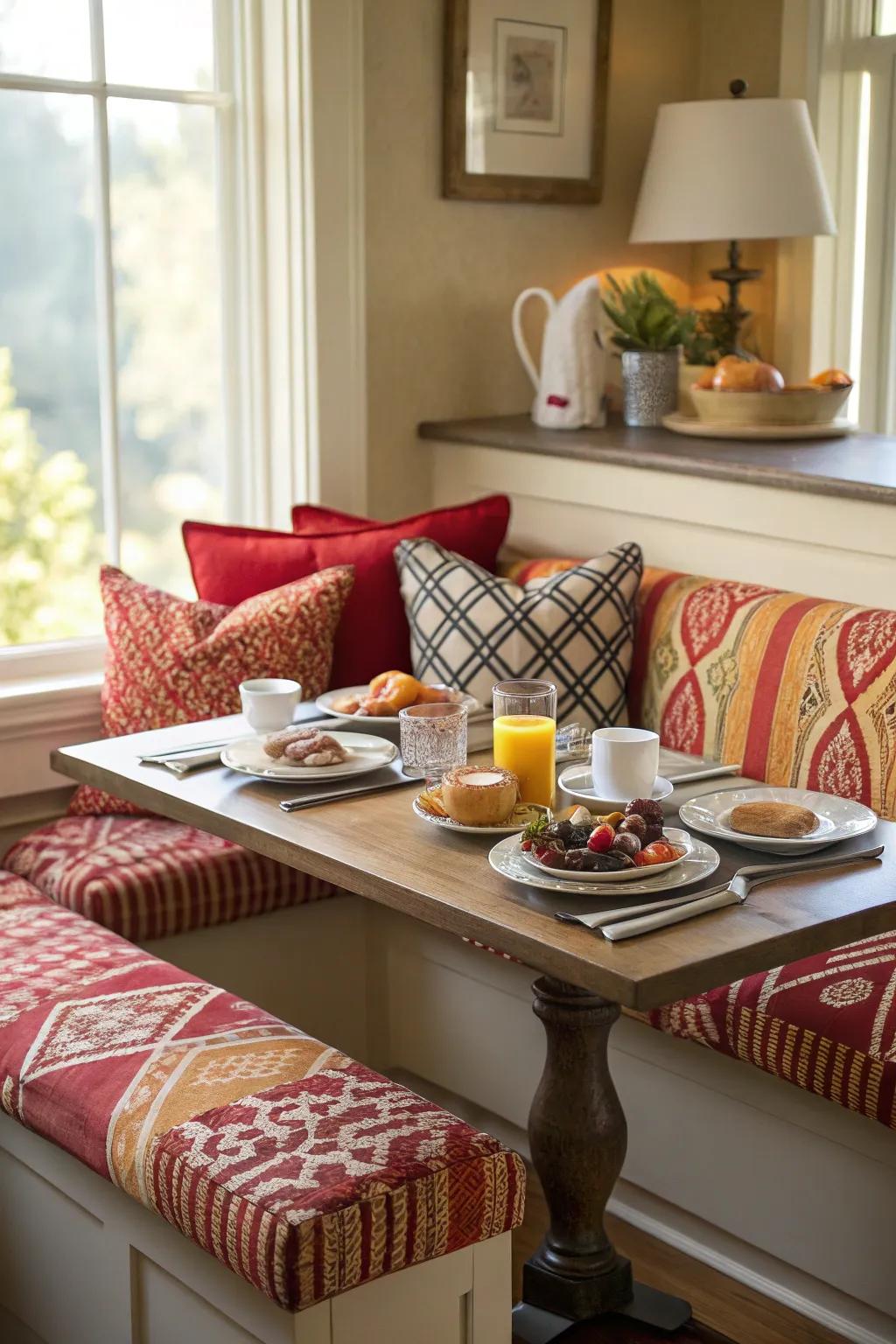 Bold patterns can energize and add interest to your breakfast nook.