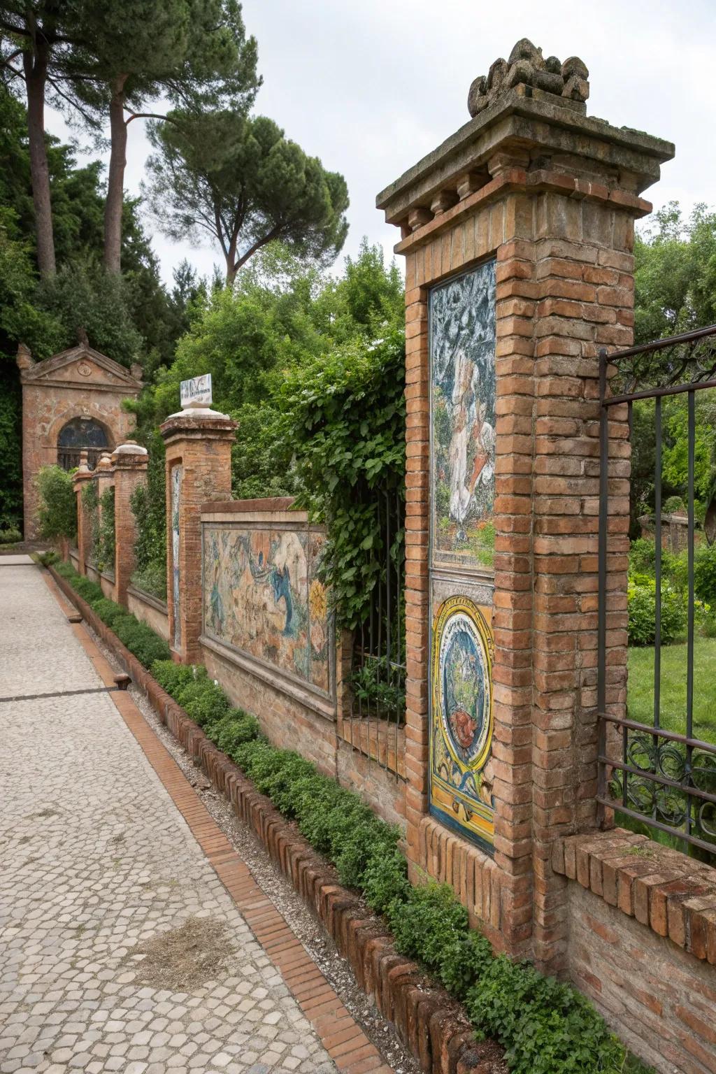 Art converts a brick fencing into a striking focal detail.