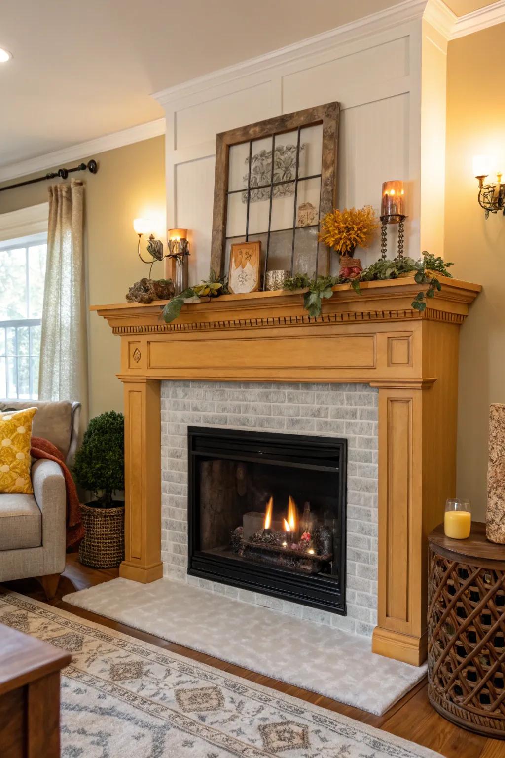 A rejuvenated mantel is a great way to update your fireplace.
