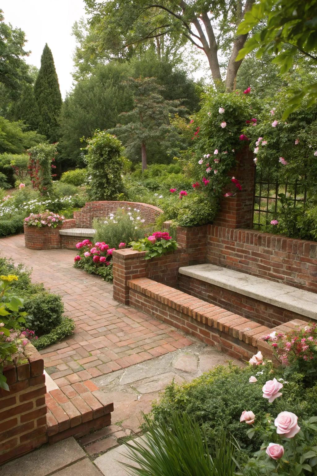 Integrated seating transforms flower beds into snug retreats.