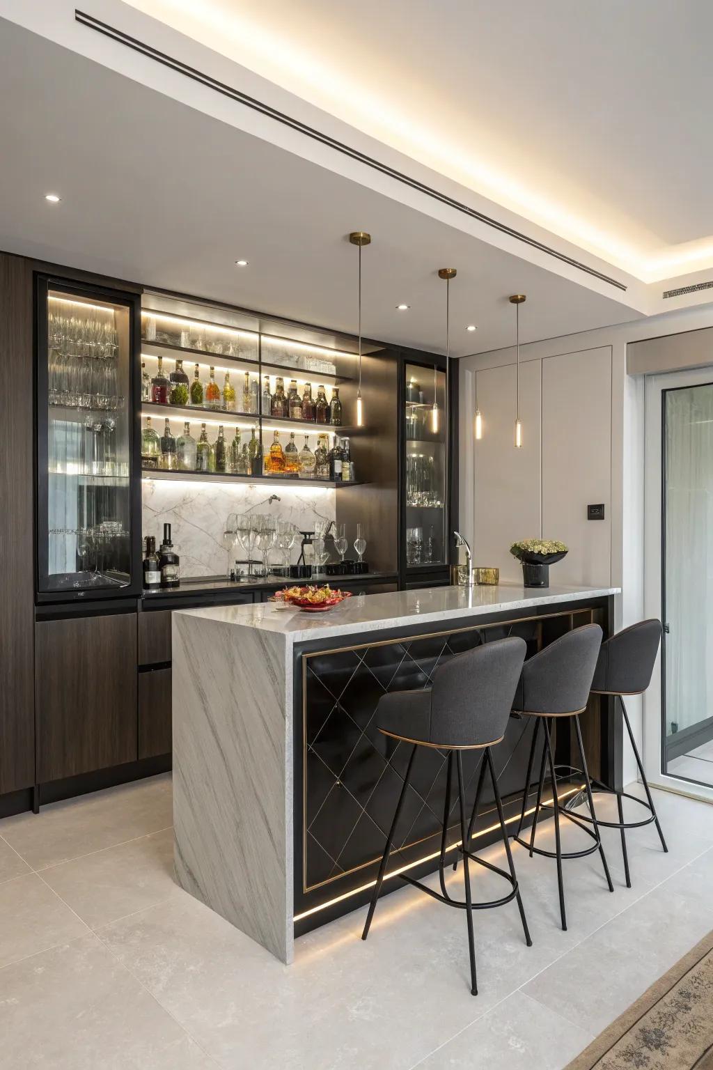 A hidden bar surprises and delights with its sleek, concealed design.