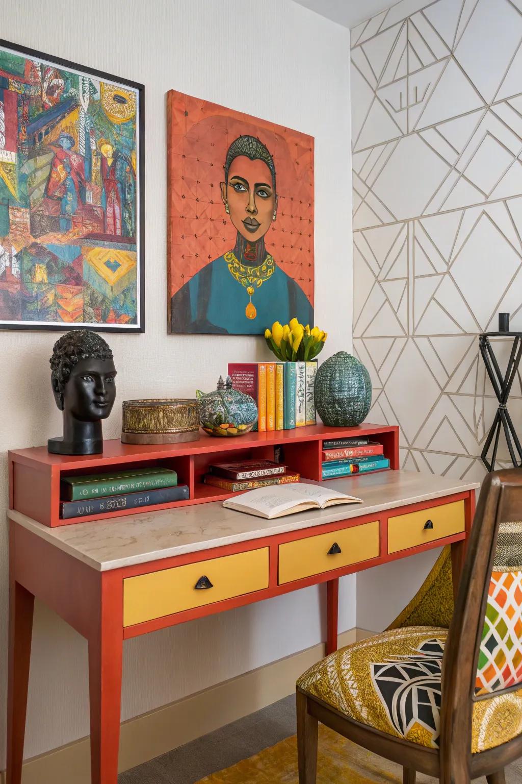 A desk infused with artistic flair and creativity.
