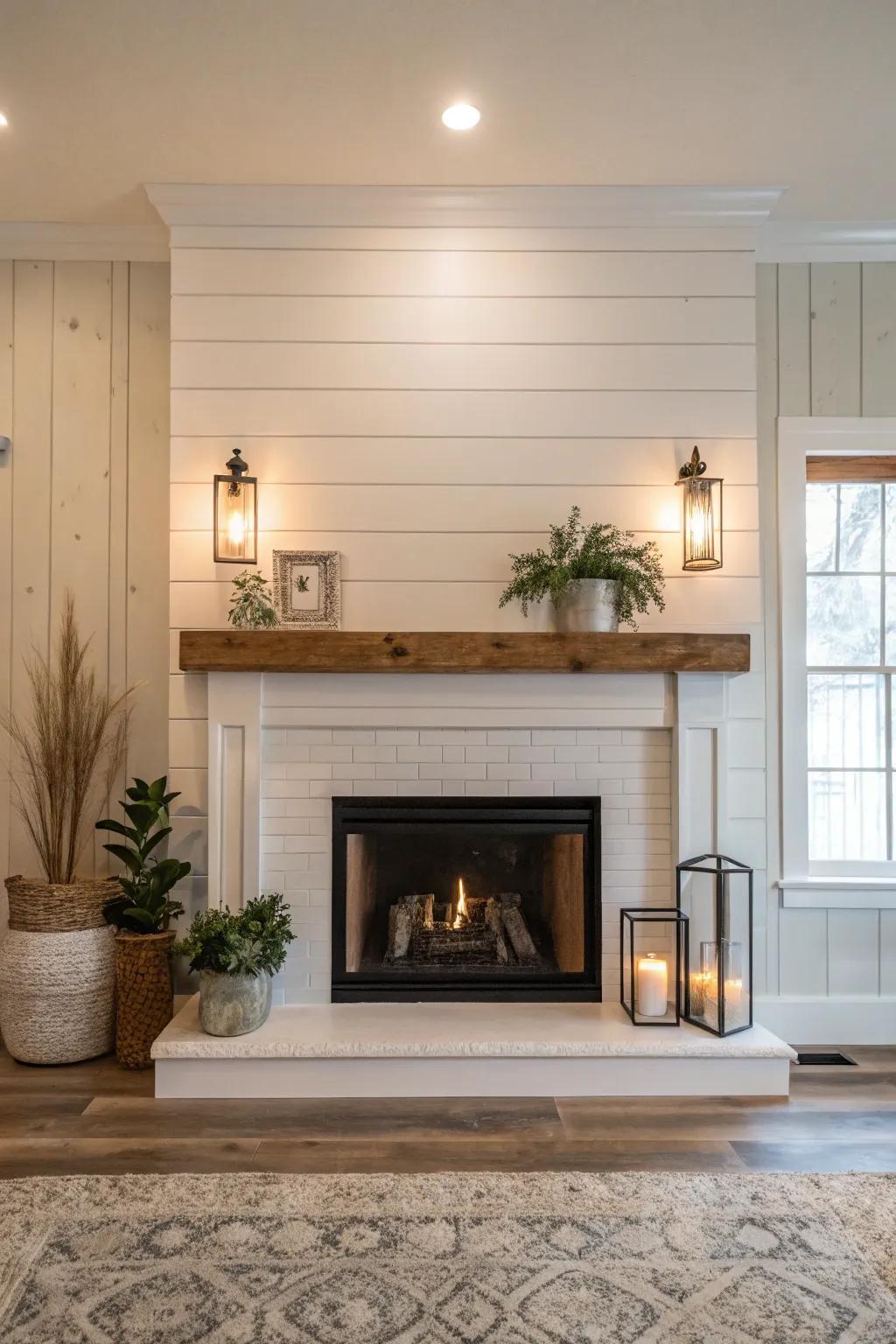Plank paneling contributes an elegant, minimalist impression to fireplace design.