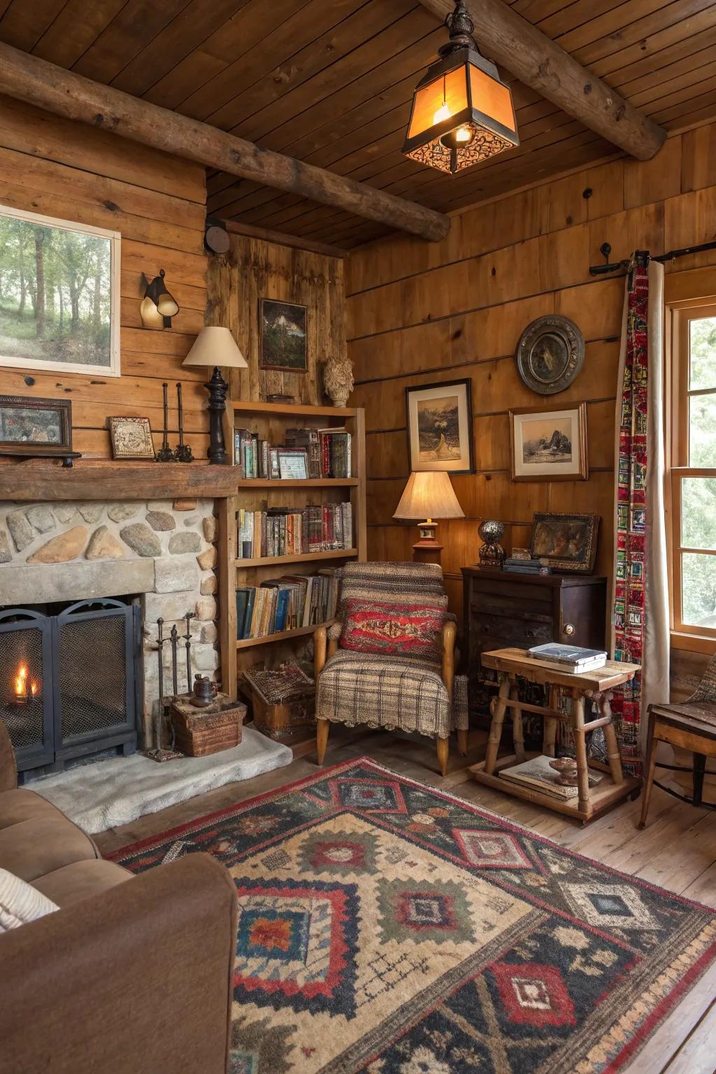 Eclectic accessories add personality and interest to cabin decor.