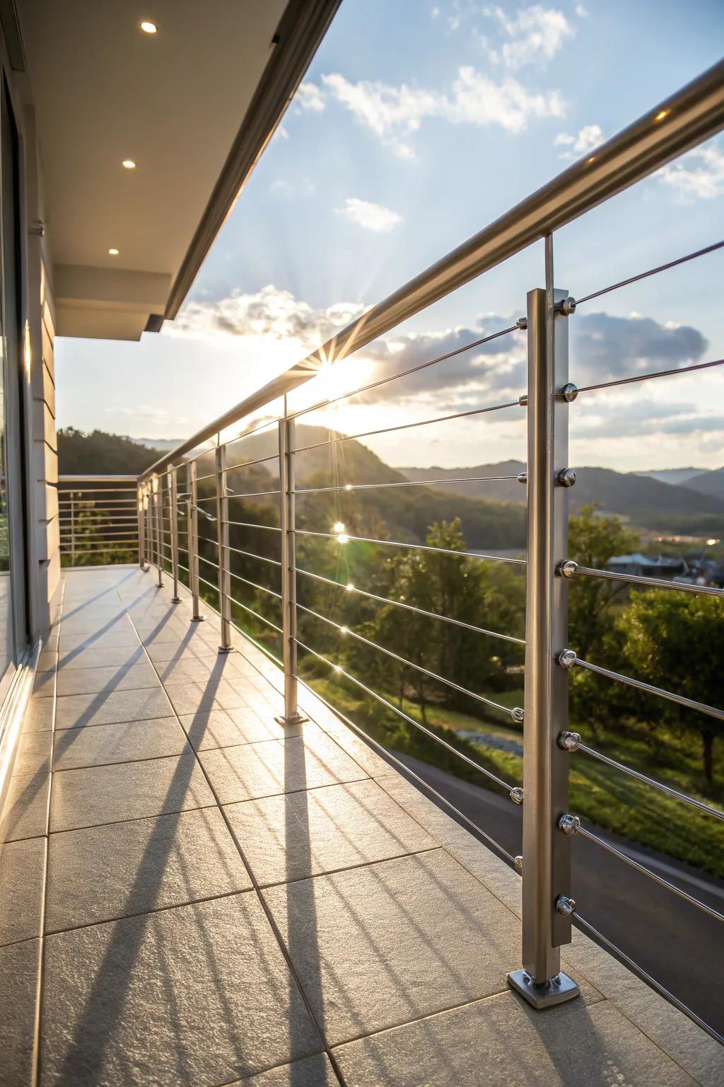 Bright finish thread railing shining in the sun