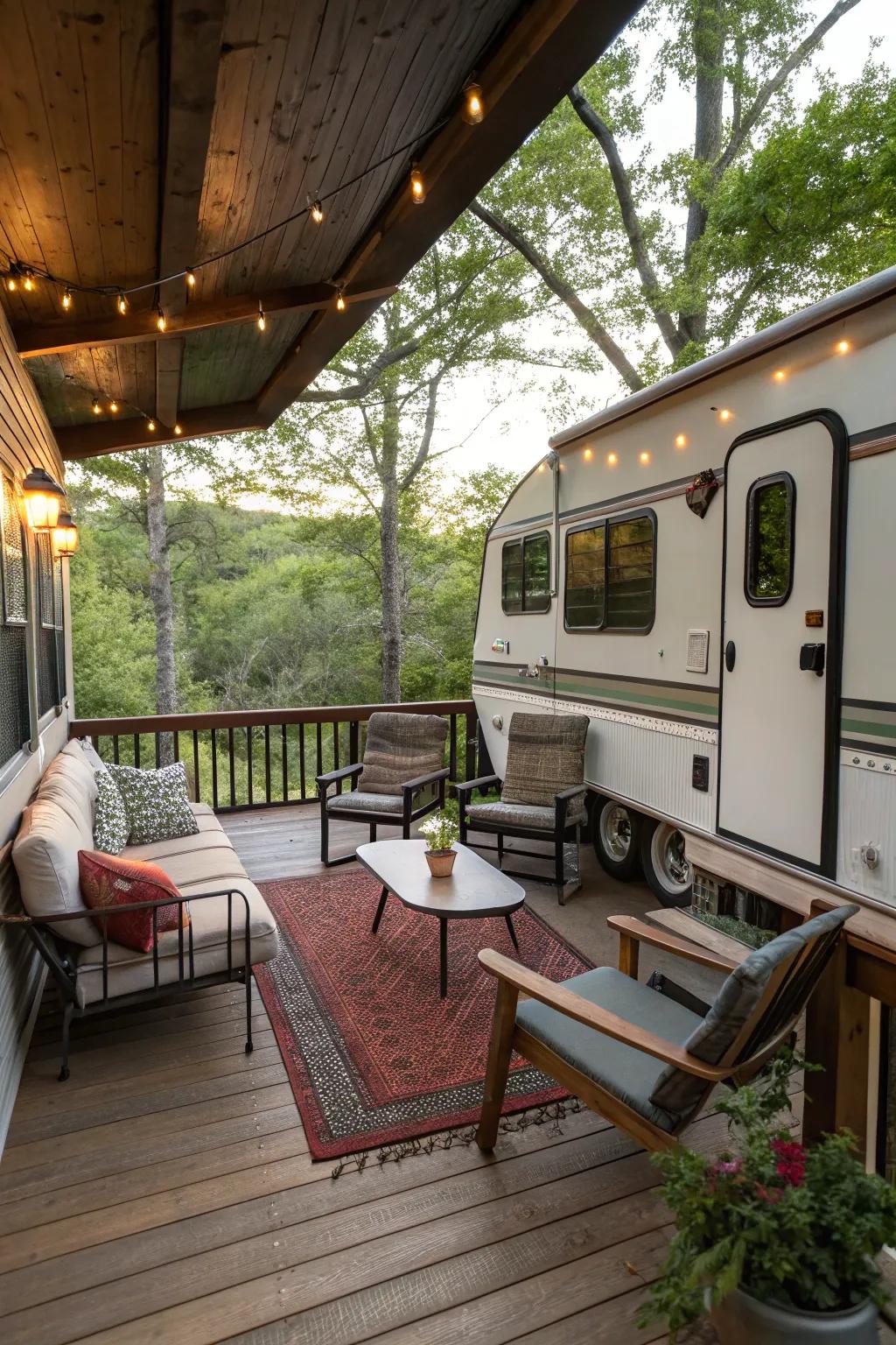 A multi-level porch creating a spacious and elegant setup.