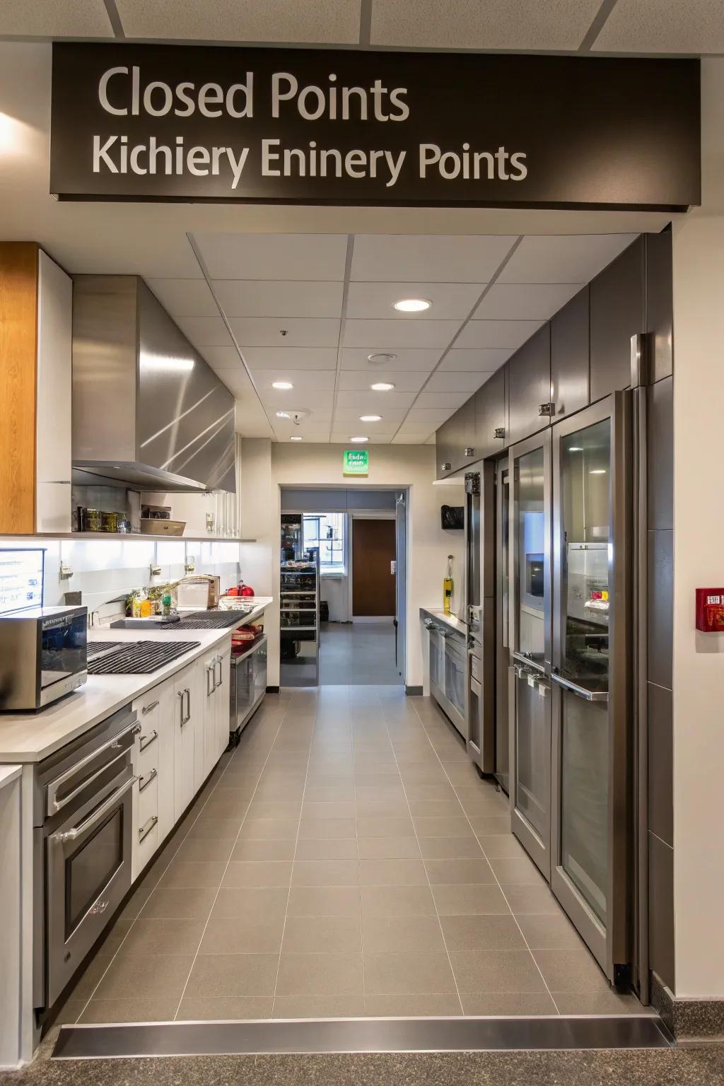 Multiple entry points enhance flow and accessibility in a closed kitchen.