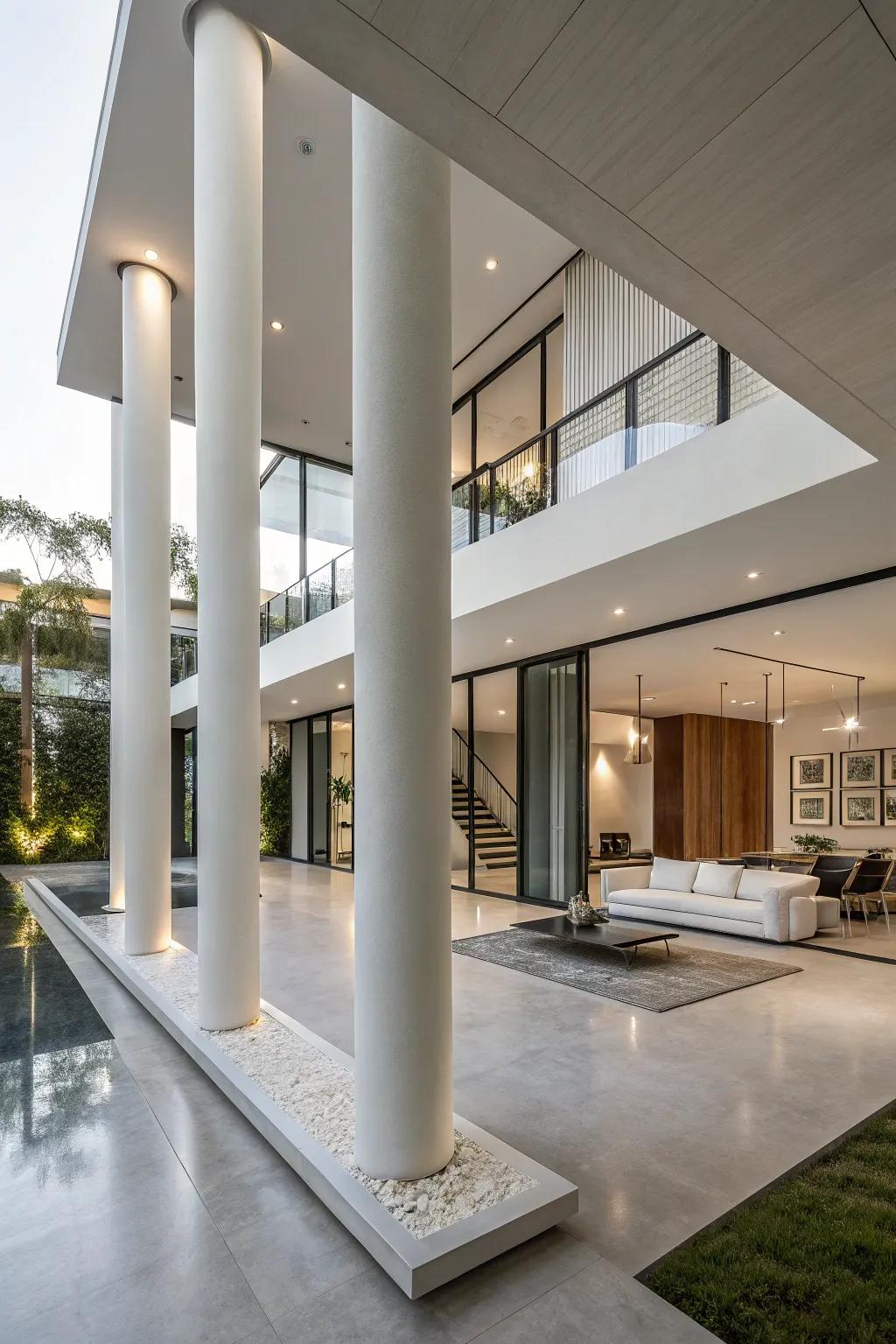 Floating columns adding a touch of modern magic to a contemporary space.