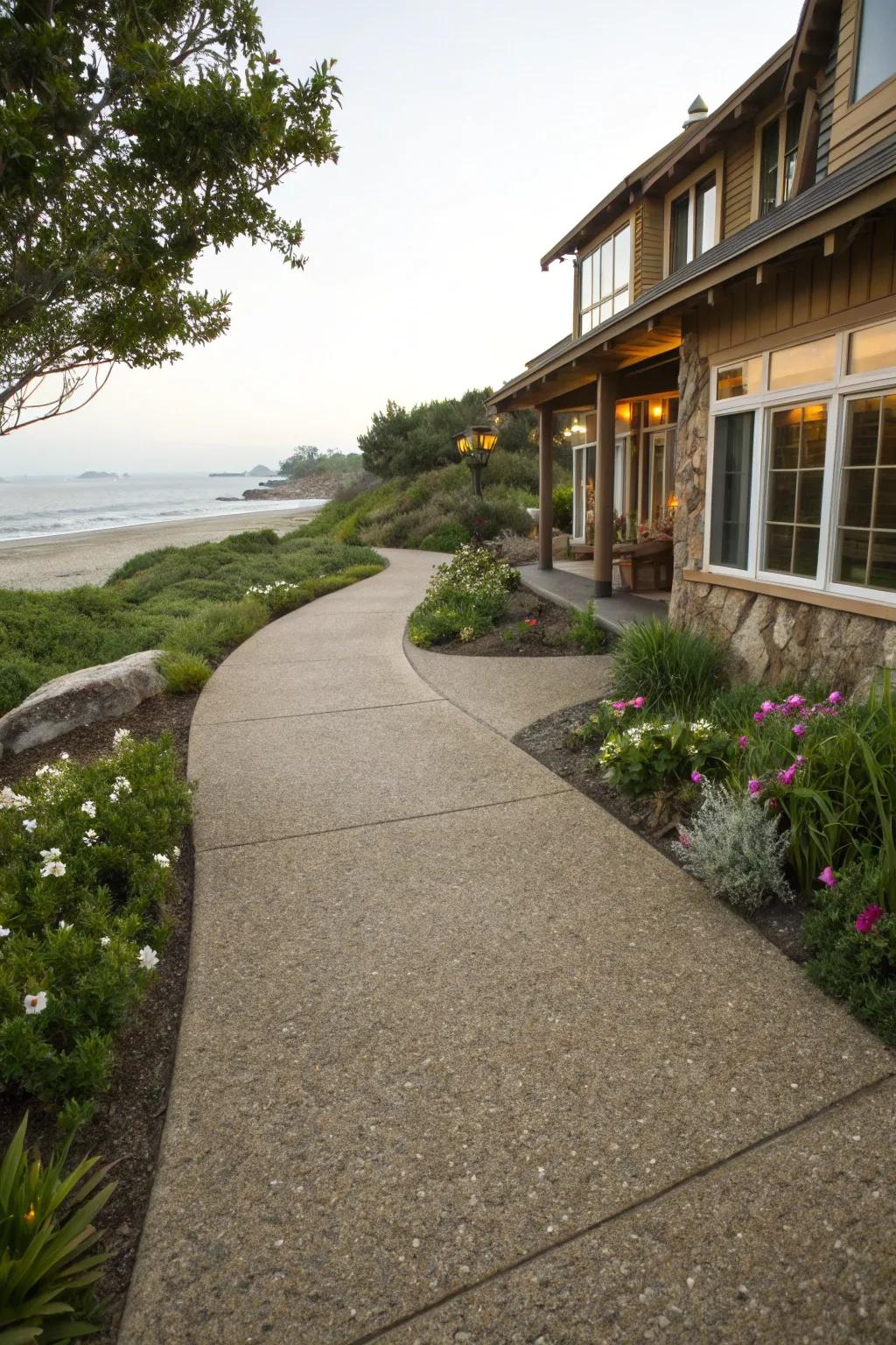 Exposed aggregate walkways offer a textured, natural look.