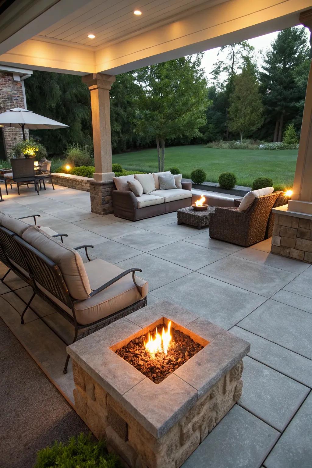 Fire features add warmth and ambiance to your patio.