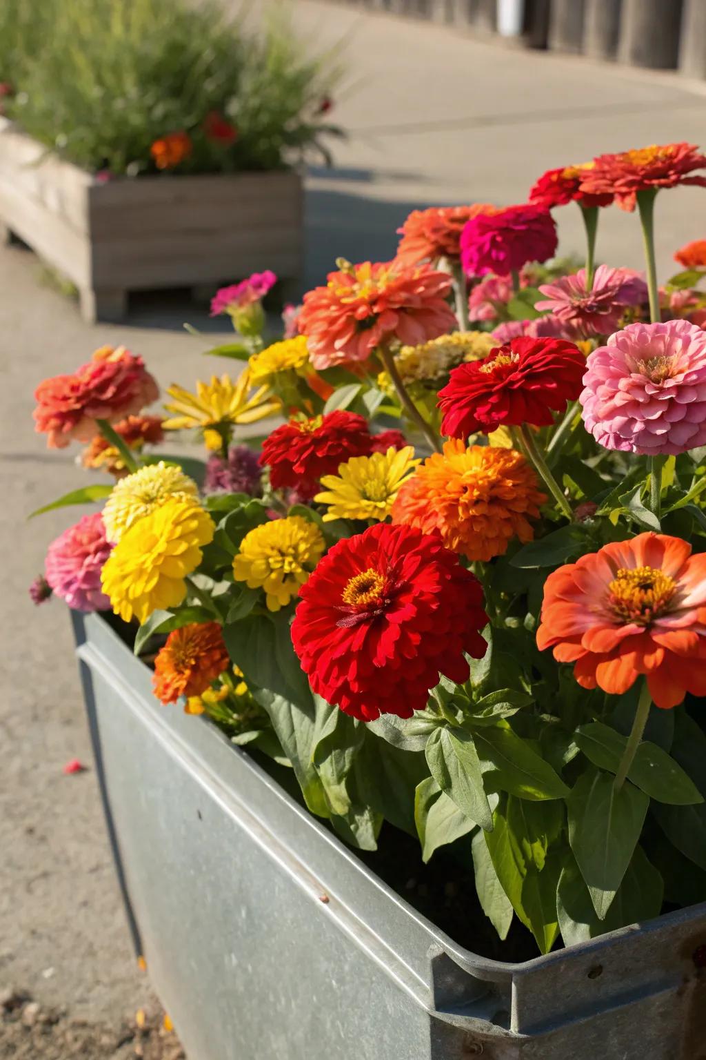 Zinnias bring a splash of color to the garden.
