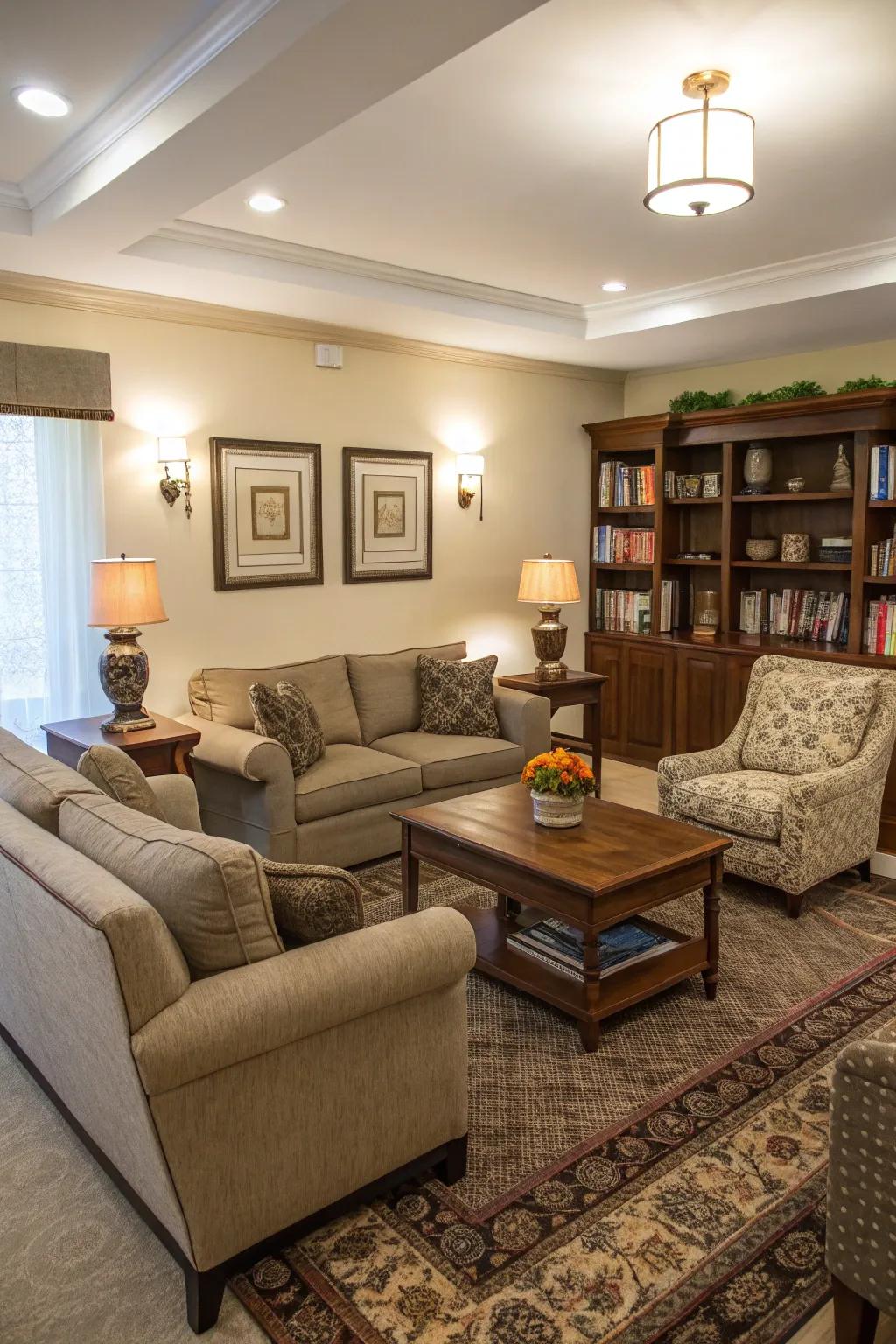 A seating arrangement that prioritizes dialogue and connection.