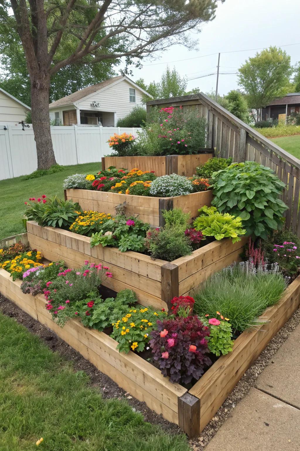 Tiered beds offer a layered, lush look.
