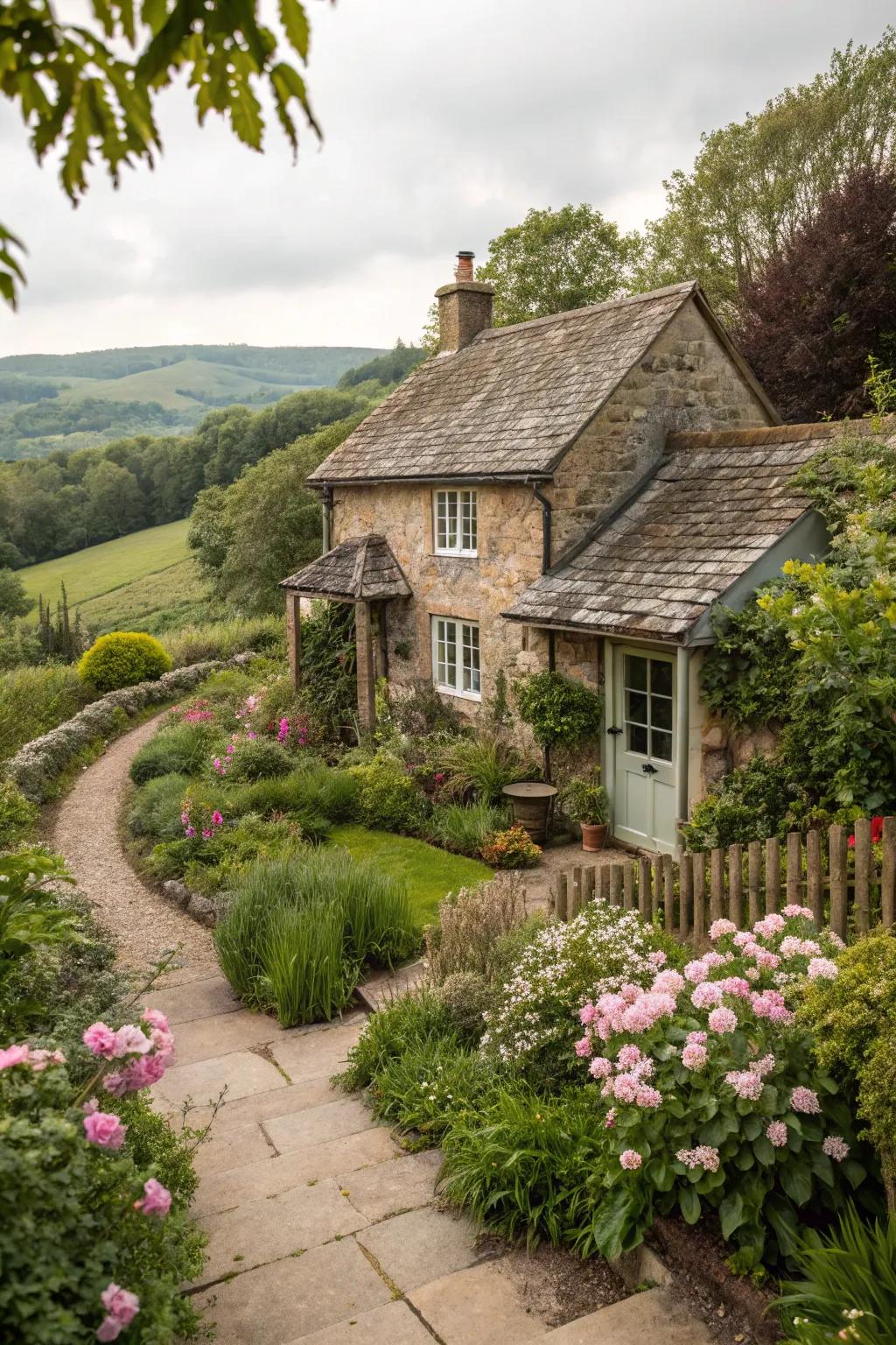 Stone siding furnishes stability and refinement.