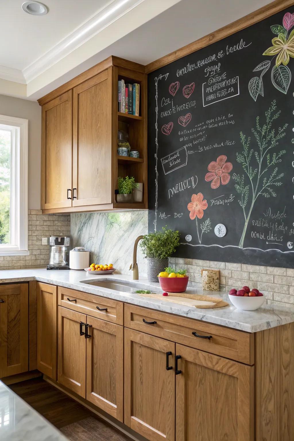 Chalkboard backsplashes add a personalized and engaging element to kitchens.