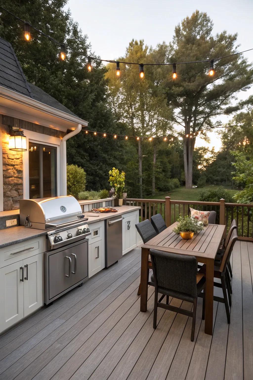 An outdoor cooking area transforms this patio into a vibrant culinary hub.