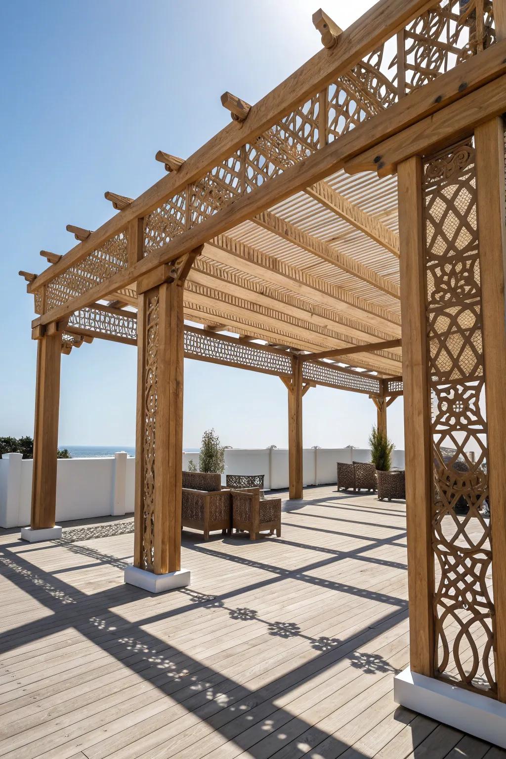 Elevate your deck with a handcrafted pergola, where style meets functionality.