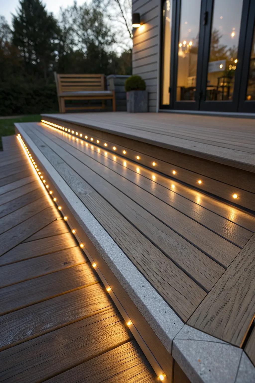 Elevate your deck with integrated LED lighting—where modern design meets craftsmanship.