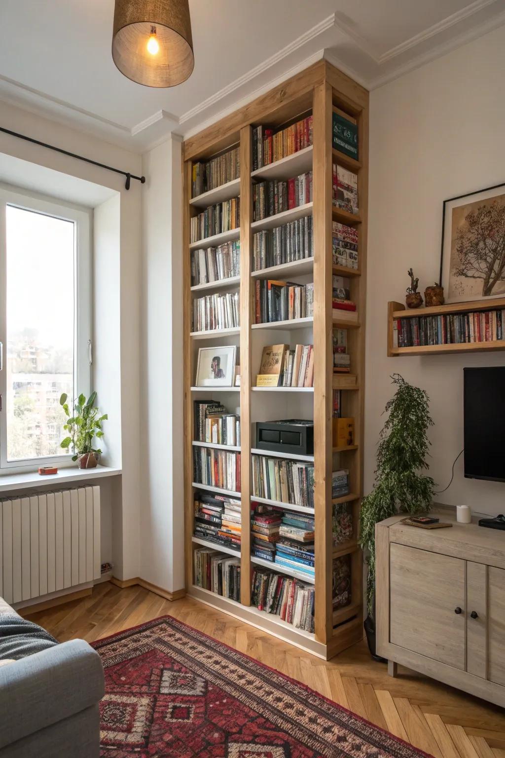 Tall shelving can increase storage without using up valuable floor space.