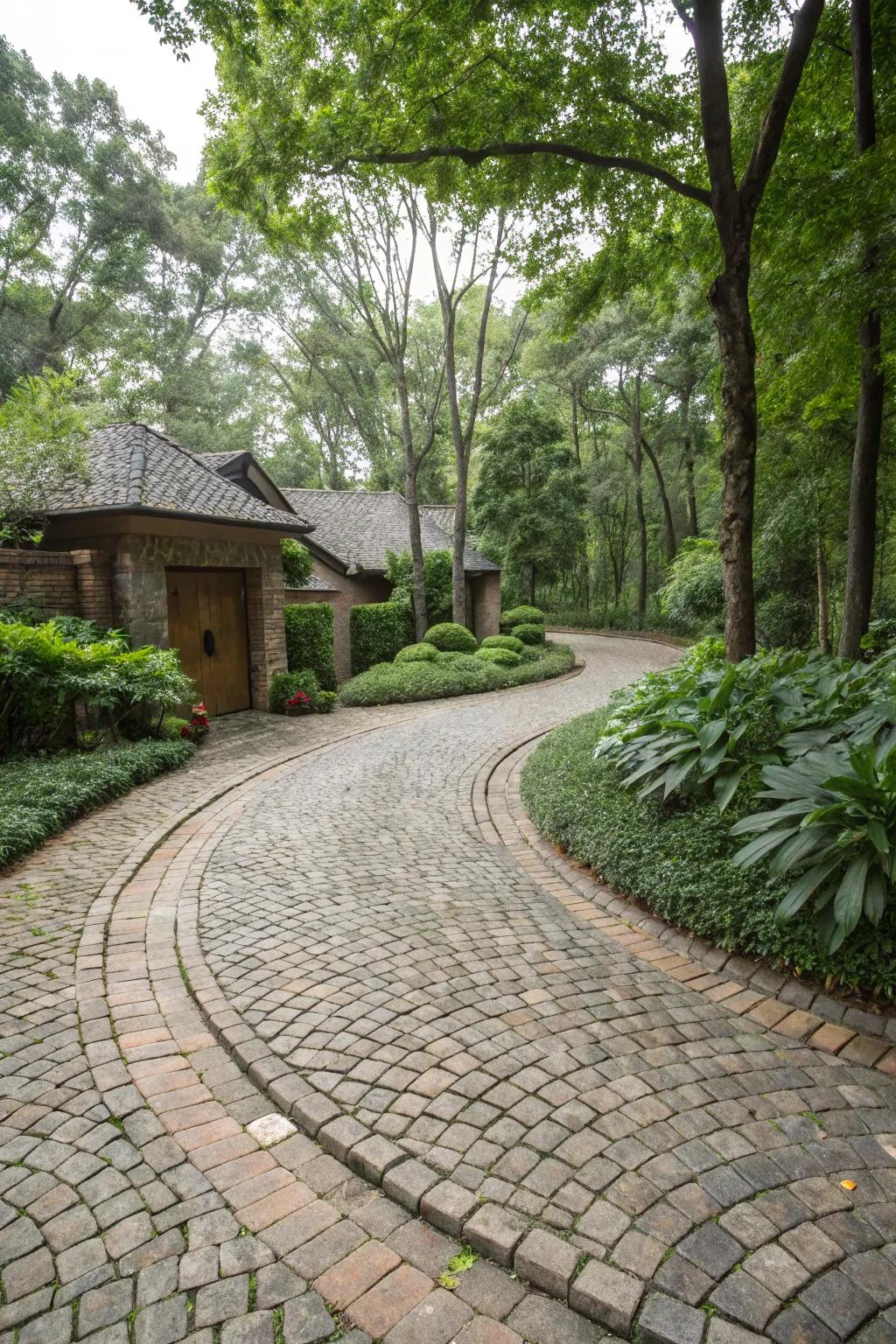 Cobblestones bring timeless appeal and texture to this picturesque driveway.