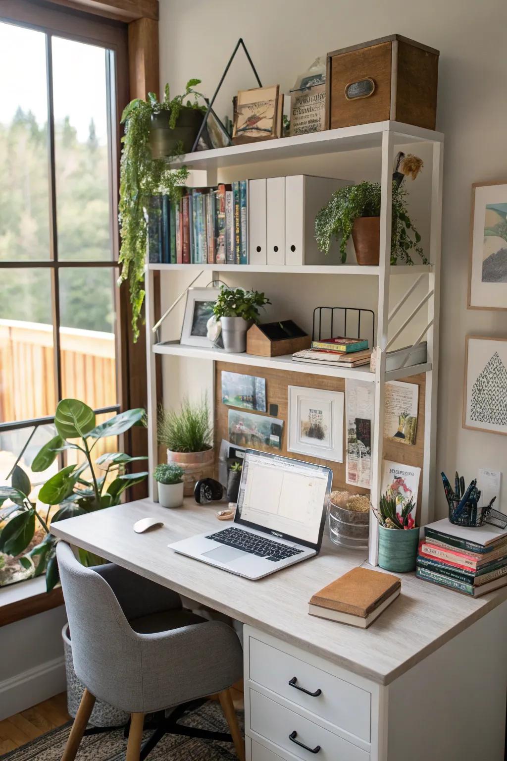 Vertical storage solutions can help clear up your desk.