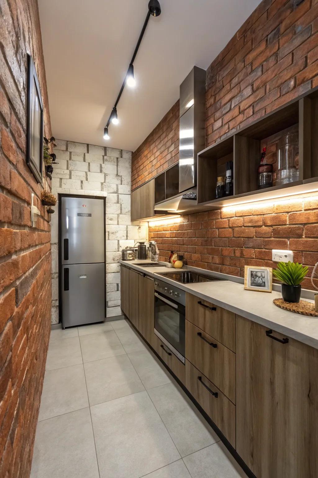 Fake brick panels inject urban charm and texture.