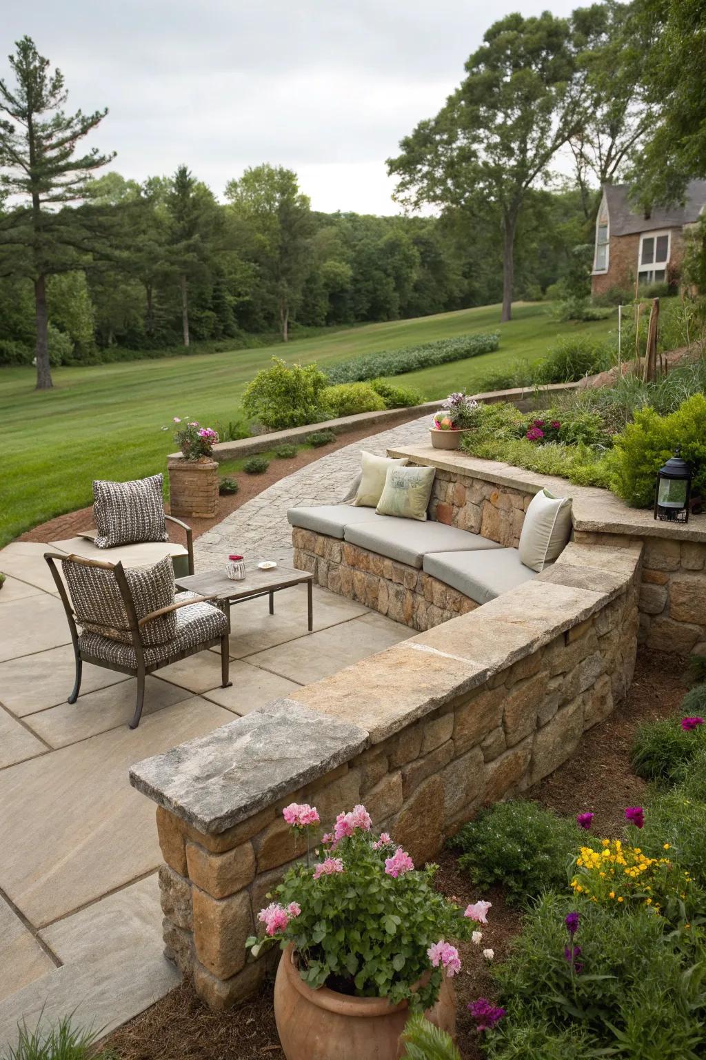 Seating-integrated walls offer comfort and utility.