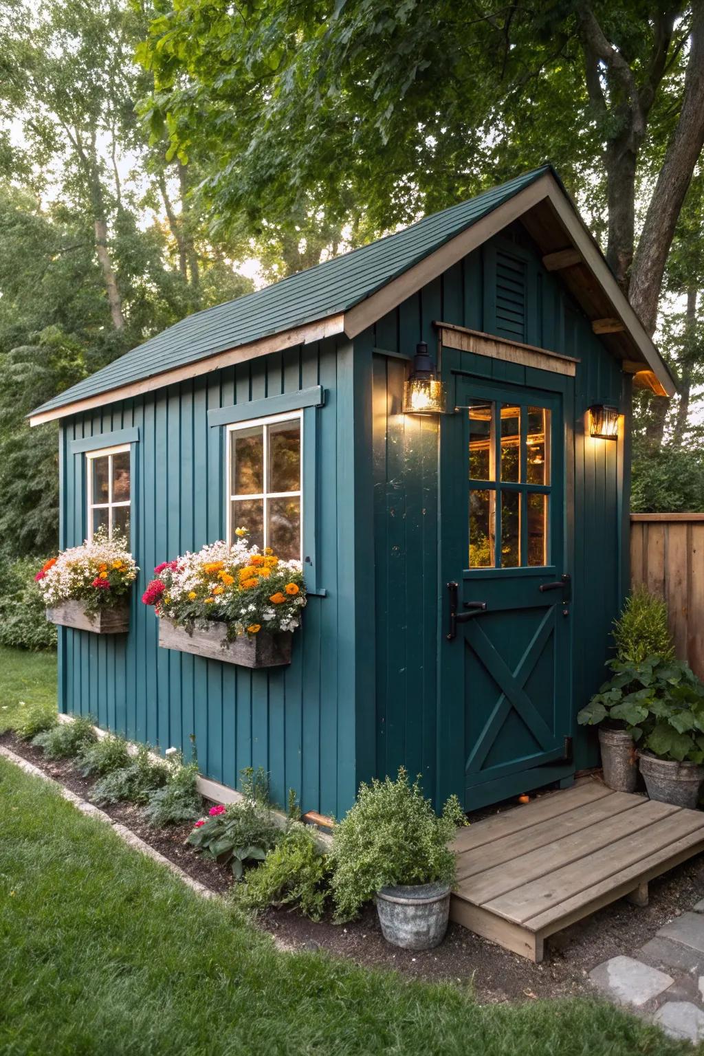 Transform your garden shed into a serene potting paradise with a splash of color and a touch of nature.