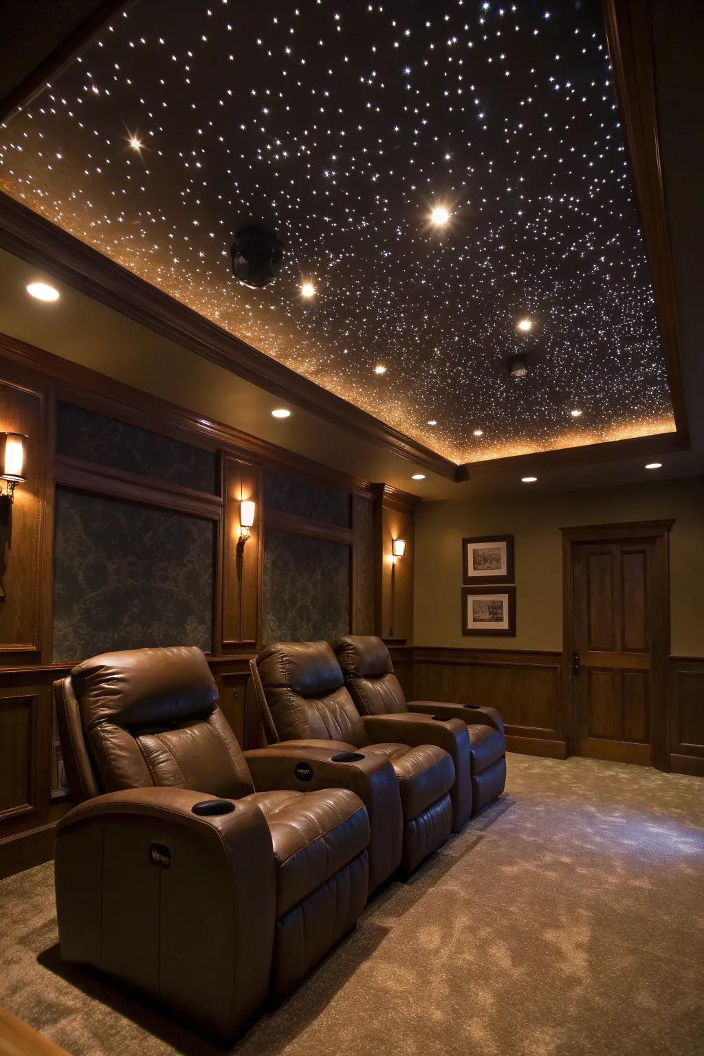 Elevate your home theater experience with the enchanting allure of a fiber optic star ceiling.