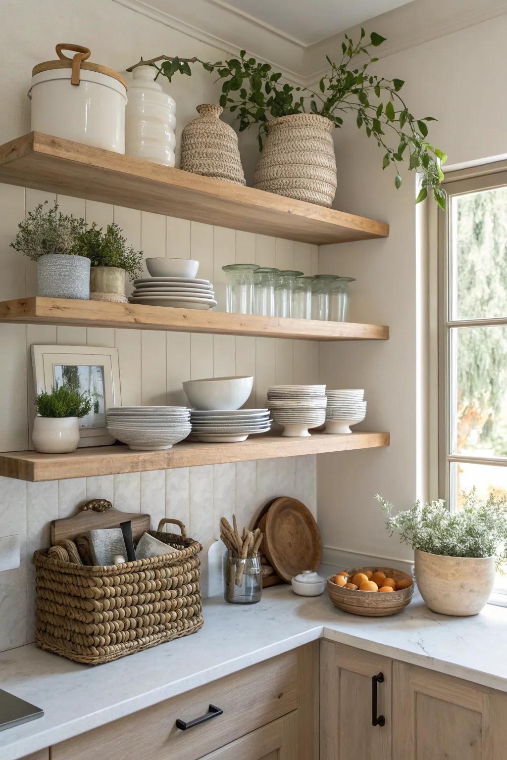 Transform awkward corners into stunning displays with minimalist open shelving. Discover the art of simple elegance.