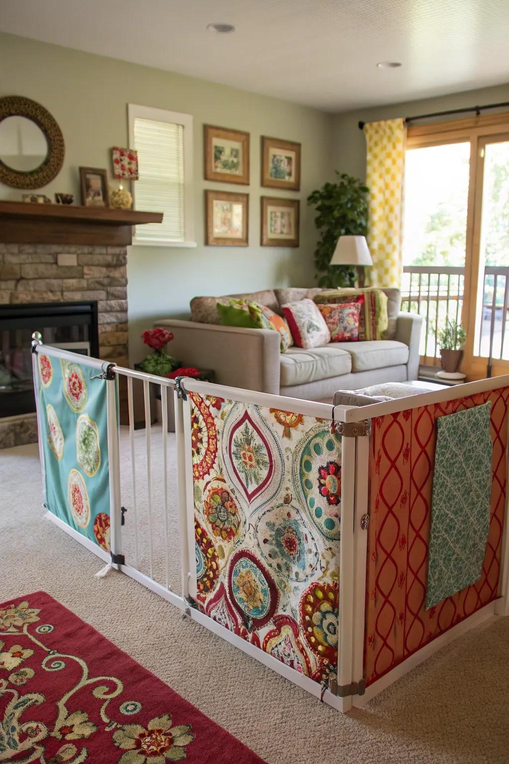 A creative fabric fence adding color and style to your space.