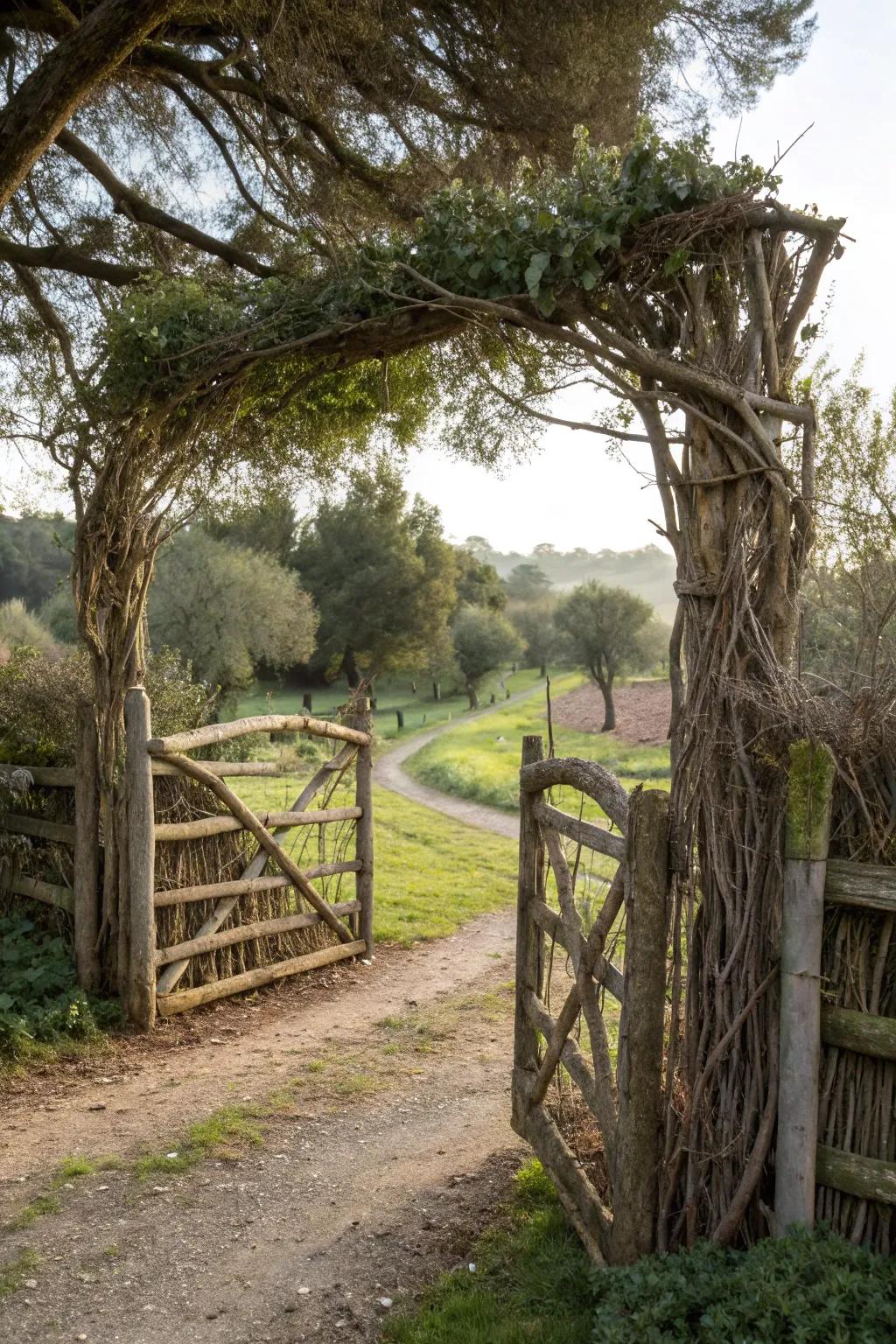 A twig-inspired double gate offering organic rustic charm.
