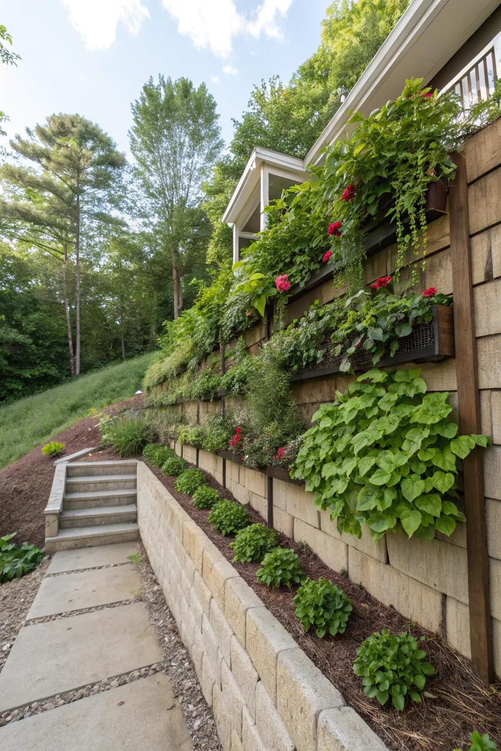Vertical scenery contributes rich life to the upright spaces of a sloped yard.