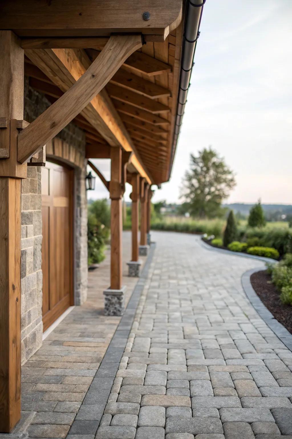 Timber features inject countryside charm into driveway designs.