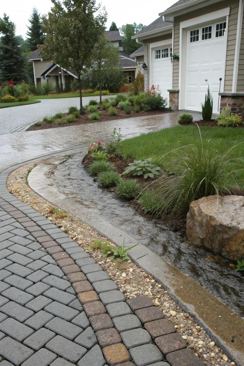 Practical pervious pavers blend in seamlessly with the driveway.