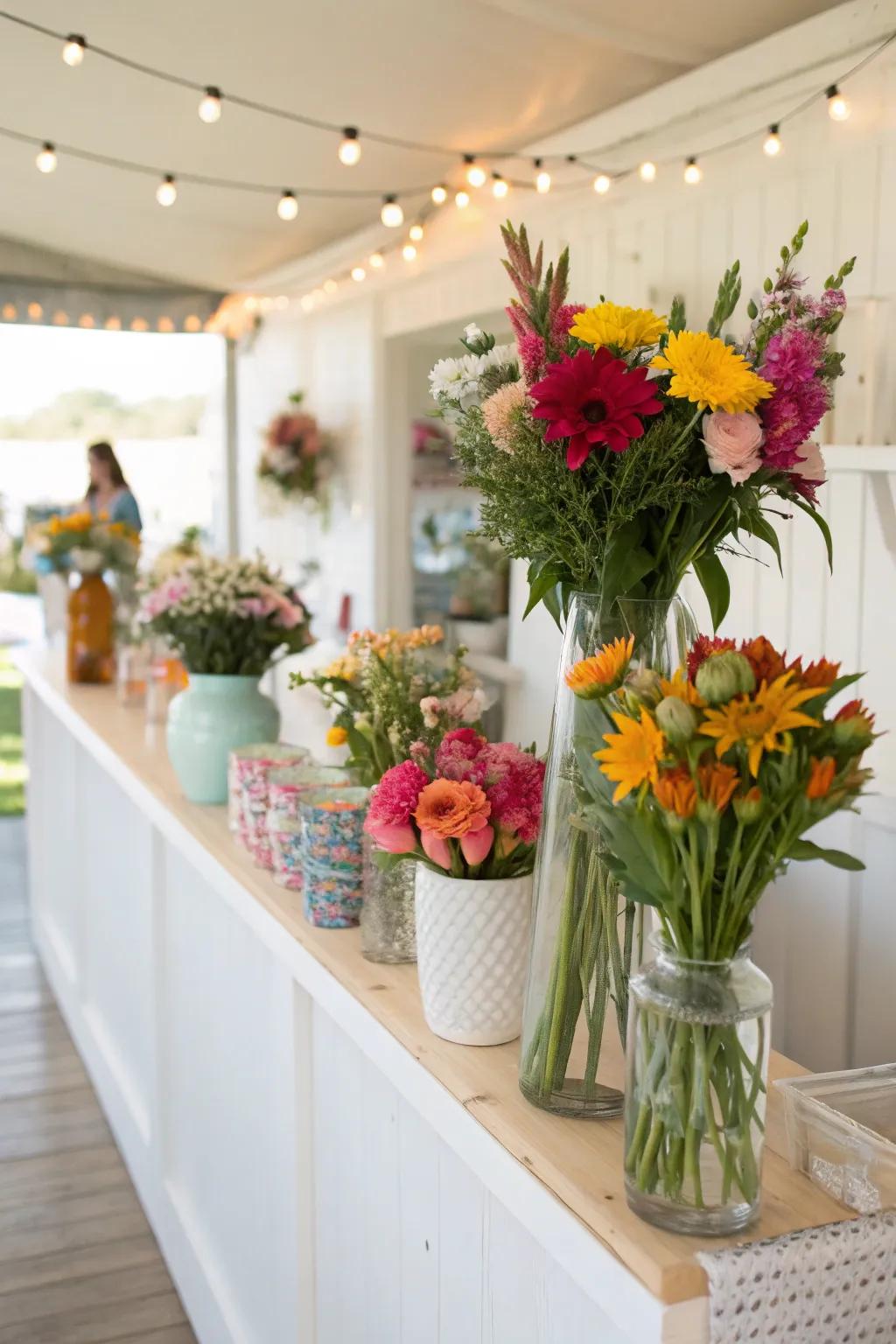 A DIY bouquet station extending attendees a creative and enduring remembrance of the brunch.