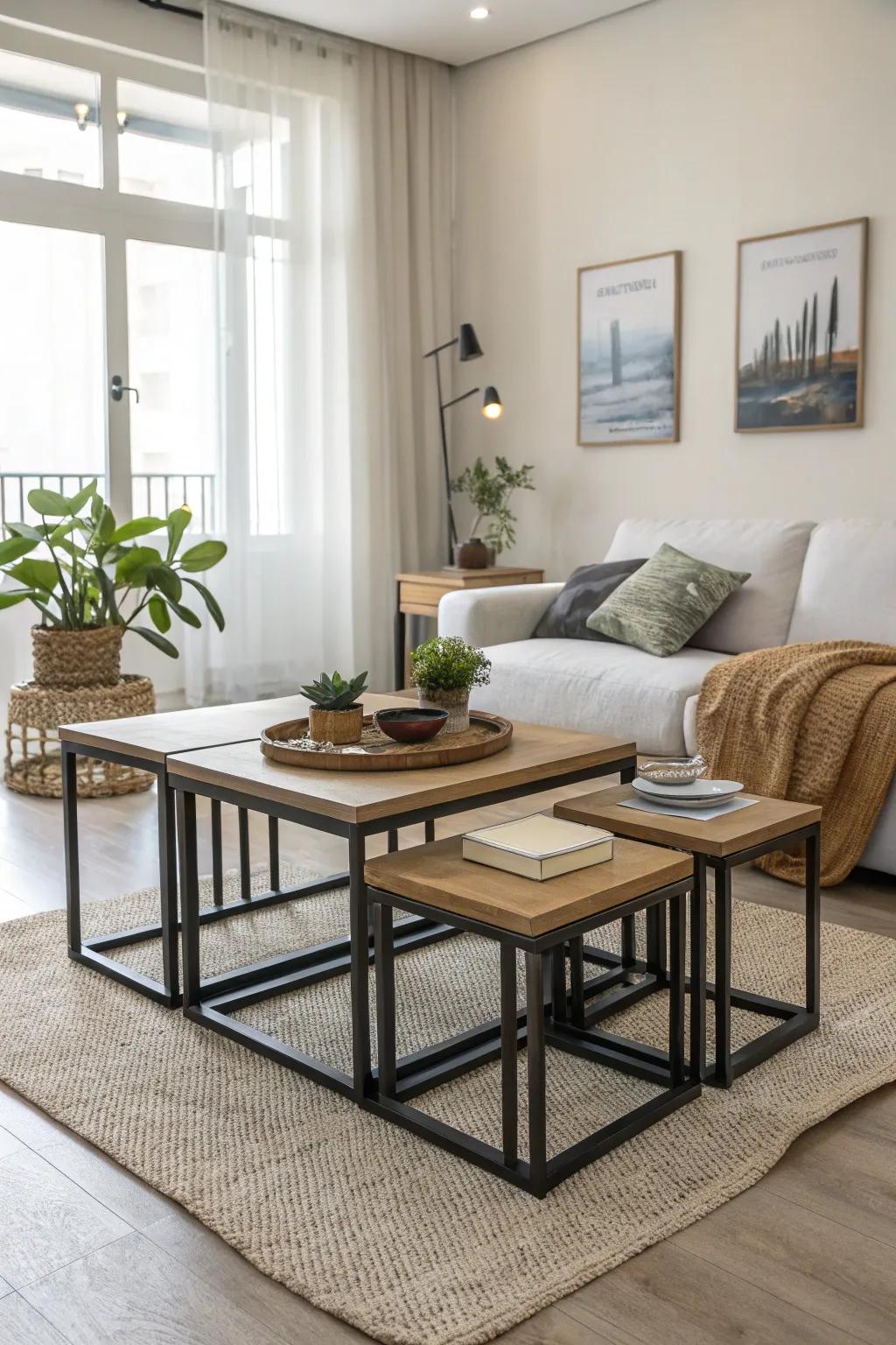 Nesting tables present brilliant seating arrangements.