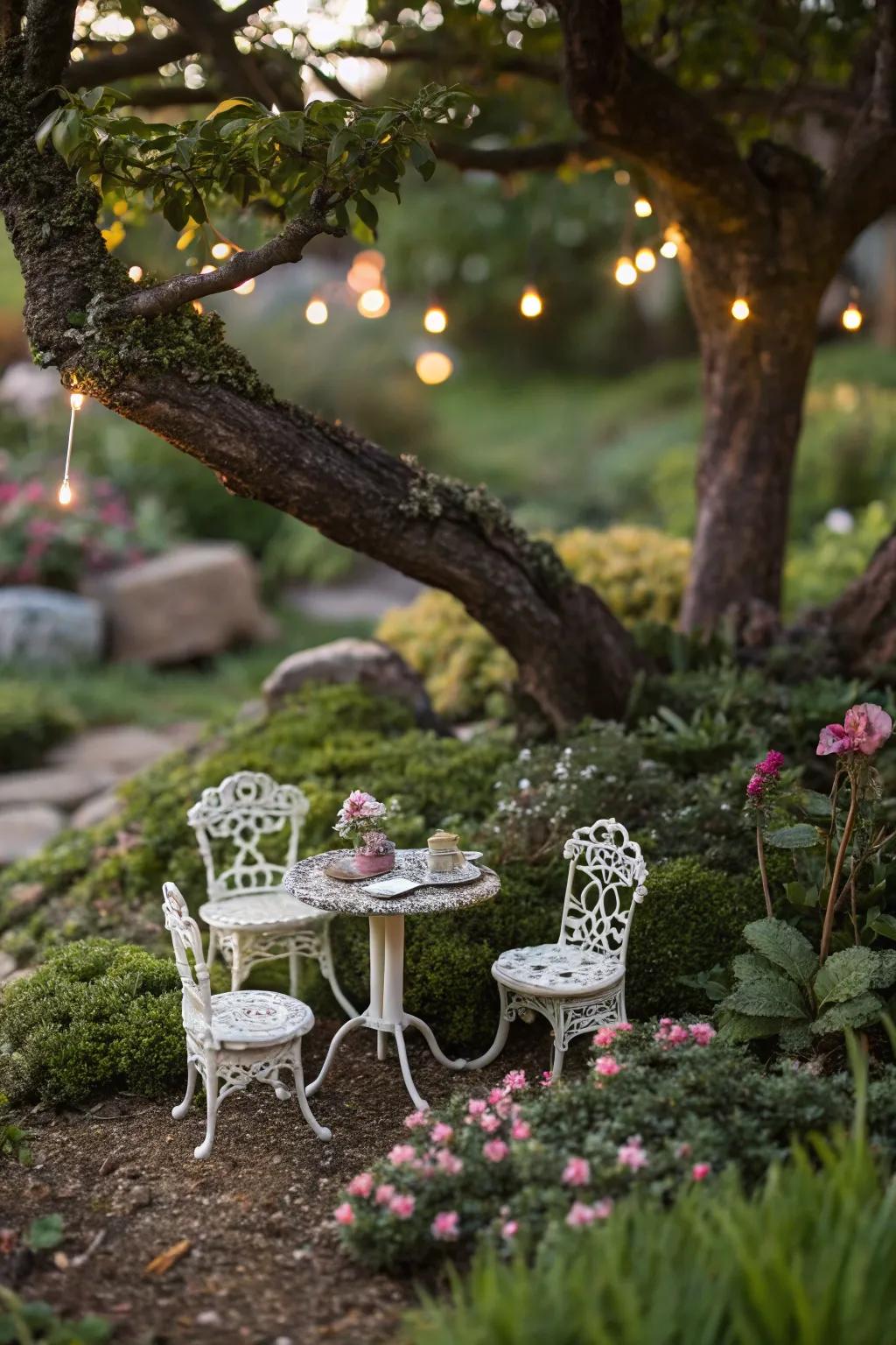 Tiny furniture inviting fairies to relax.
