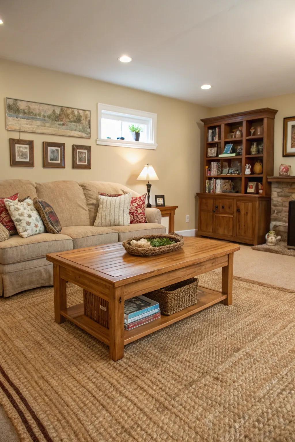 Natural fiber carpets bring rustic charm and warmth.