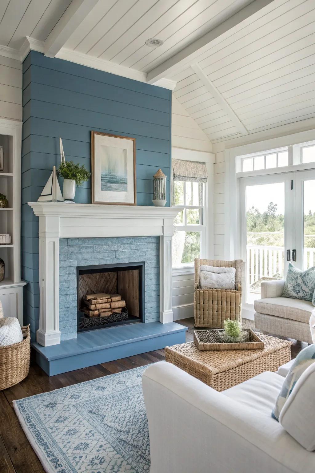 Azure planking brings seaside charm and a breezy atmosphere.