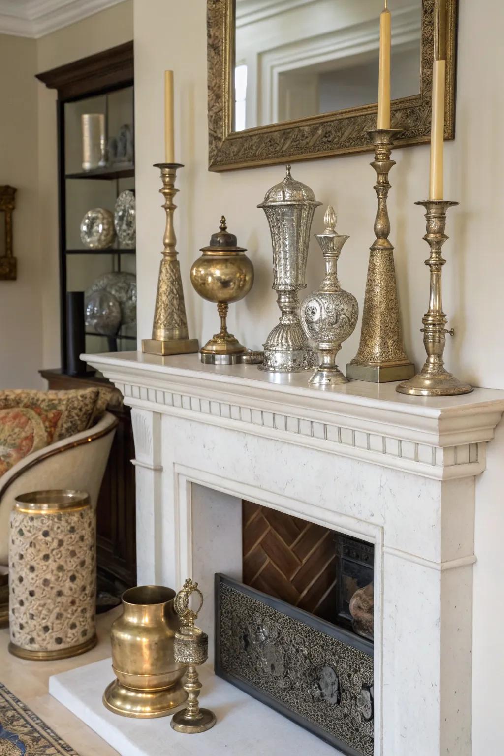 A mantel with matched metals that add shine and sophistication.