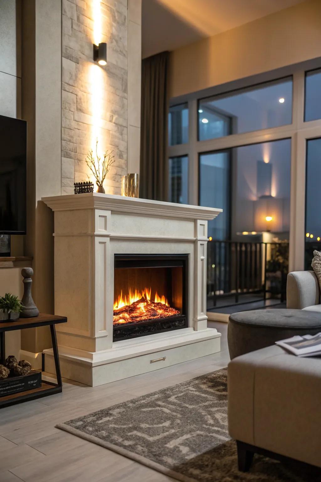 Appreciate a cozy ambiance with an energy-efficient diode-lit fireplace.