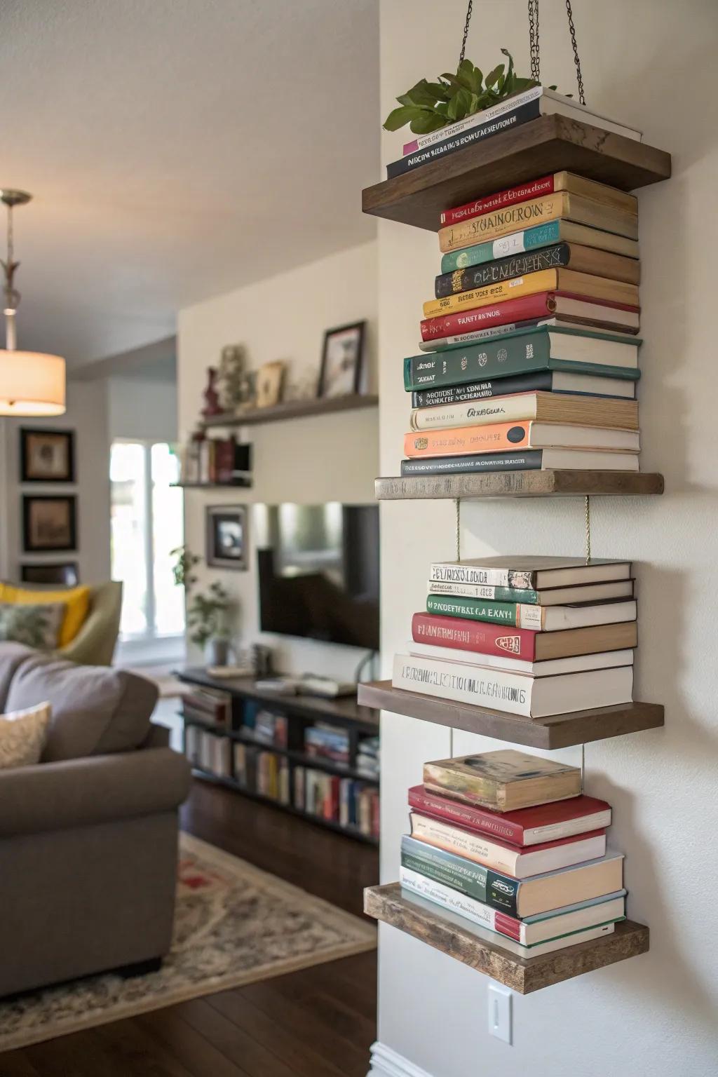 A floating bookcase creating a book enthusiast's paradise